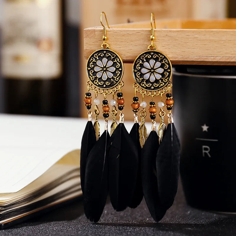 Bohemian Colorful Feather Earrings Collection