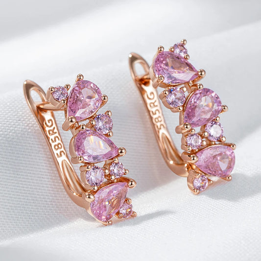 Romantic Sparkling Pink Cubic Zirconia Stud Earrings with 585 Rose Gold Plating
