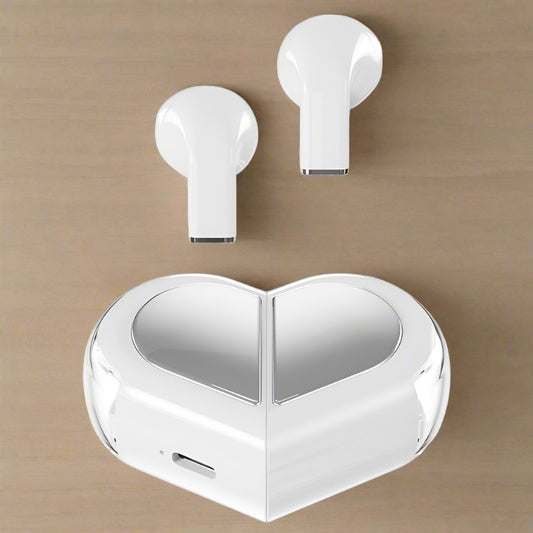 Cute Rotatable Heart Bluetooth Earbuds in White Color
